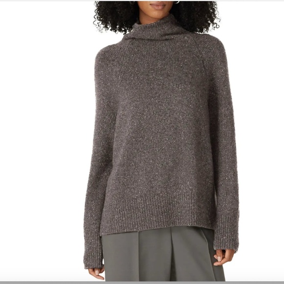 VINCE 100% Cashmere Mock Turtleneck Sweater Donegal Gray Brown Small - Picture 2 of 12